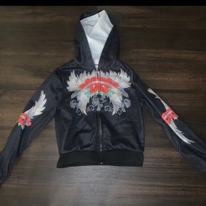 Y2K rose cropped jacket with rhinestones